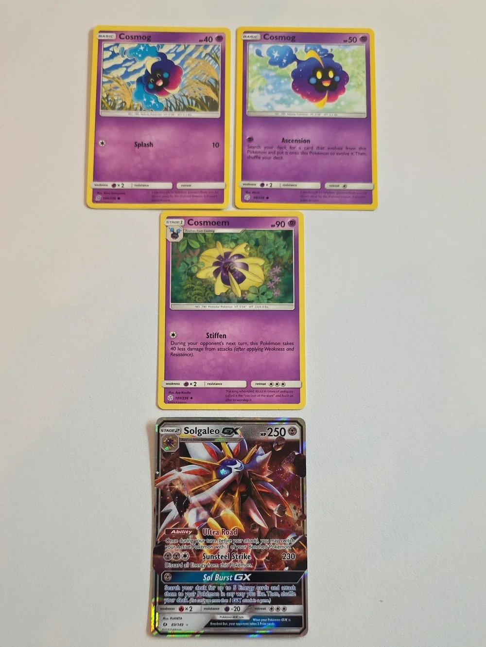 Pokemon Cosmog, Cosmoem, And Solgaleo GX Trading Card